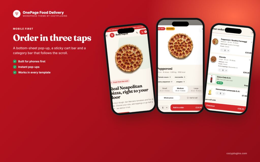 OnePage Food Delivery: The Pizzeria Theme That Keeps Everything on One Screen